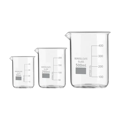 SBT Set of 3 Beaker 50ml, 250ml, 500ml with Graduation Marks, Borosilicate 3.3 Glass for Laboratory