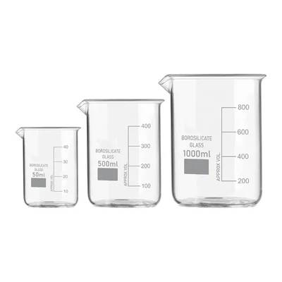 SBT Set of 3 Beaker 50ml, 500ml, 1000ml with Graduation Marks, Borosilicate 3.3 Glass for Laboratory