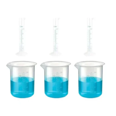 SBT Instruments Scientific Polypropylene 3 Cylinder 25ml & 3 Measuring Beaker 500ml Combo with Blue Printed Graduation