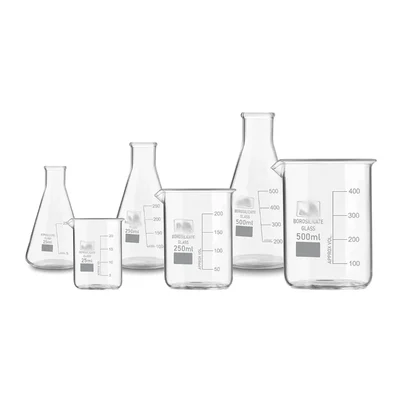 SBT Instruments Borosilicate 3.3 Glass, Combo of 3 Beakers and 3 Conical Flask of 25ml, 250 ml, 500 ml with Graduation Marks