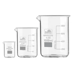 Bello Set of 3 Beaker 10ml, 250ml, 1000ml with Graduation Marks, Borosilicate 3.3 Glass for Laboratory