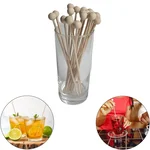 50 Pcs, 8 Inch Wooden Disposable Round Bamboo Beverage Ball Top Fancy Stirrer Sticks