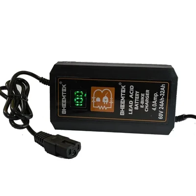 Bheemtek 04Amp Fast Charger for 60V Sealed Lead Acid Battery with T Connector (3-Pin)–Efficient and Safe Charging Adapter
