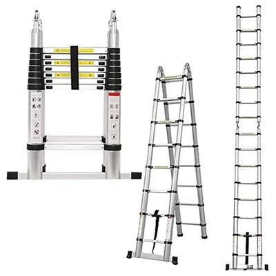 Bigapple 16-Steps (2.5+2.5 Meter/16.5 Feet) , 150Kg Capacity Aluminium Double Telescopic Ladder (BA-A250)