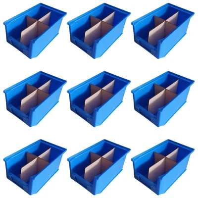 Avsar 200 x 125 x 100 mm FPO Blue Storage Bin with Verticle & Horizontal Partition, HDPE Material (Bin-15) - Pack of 9