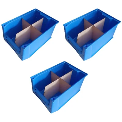 Avsar 300 x 200 x 160 mm FPO Blue Storage Bin with Verticle & Horizontal Partition, HDPE Material (Bin-35) - Pack of 3