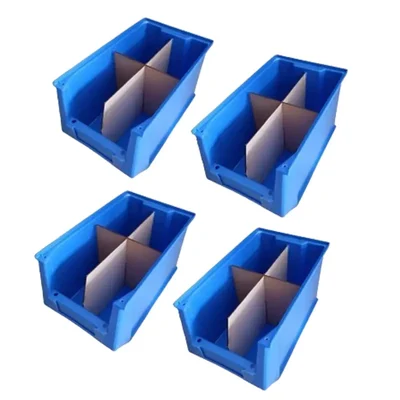 Avsar 350 x 200 x 200 mm FPO Blue Storage Bins With Vertical & Horizontal Partition, HDPE Material (Bin-45) (Pack Of 4)
