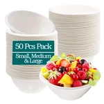 50 Pcs Bagasse Eco-Friendly Round Bowls, Perfect for Takeaway & Events