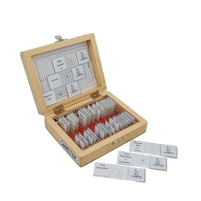 COMETEK Prepared Microscope Slides Set of 25 in Wooden Box | Educational Biology, Zoology Slides for Students & Schools