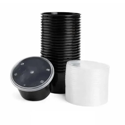 400ml Plastic Food Containers with Lids, Reusable Microwave & Freezer Safe Black Round Box for Commercial Food Delivery(Pack-500 pcs)