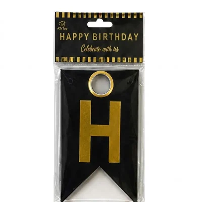 Pack of 10, 20, 50, 70, 100 Black Happy Birthday Paper Plastic Bunting Banner Decoration Hanging Pennant Garland Party Decor Craft(Pack-10 pcs)