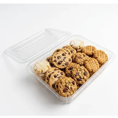 400 Pcs, 2250 ml Transparent Hinged PET Container for Meal, Snacks, Cookies Packaging