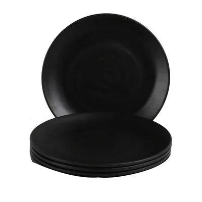 Black Melamine Twister Medium Plate, 9 inch Round Dish, 4-Pieces for Commercial Restaurant, Catering & Outdoor Dining
