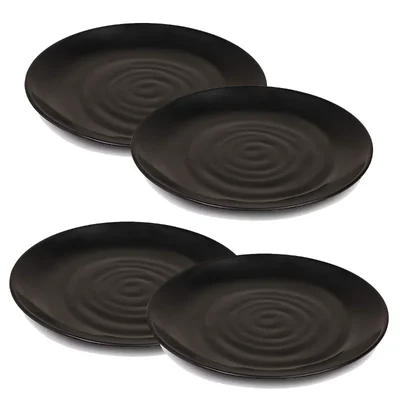 Black Melamine Twister Quarter Plate, 7.5 inch Round Dish, 4-Pieces for Commercial Restaurant, Catering & Outdoor Dining