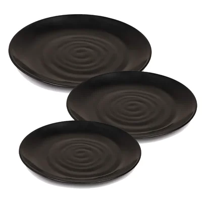 Black Melamine Twister Plate Set , 11 inch, 9 inch and 7.5 inch Size for Restaurant, Catering & Outdoor Dining