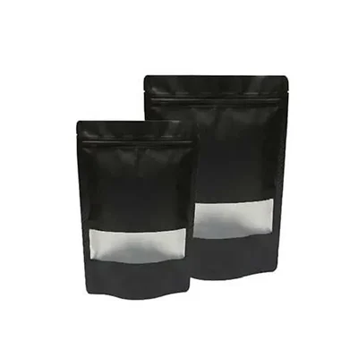 1Kg, 20 x 30 cm Black Color Reusable Pet+Poly Stand Up Pouches With Transparent Window(Pack-50 Pcs)