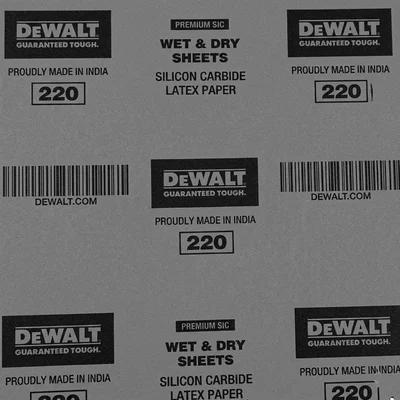 DeWalt Premium Grit 220 Black Waterproof Silicon Carbide Latex Sandpaper Sheets Wet and Dry DXCT461WP07IN (Pack of 500)