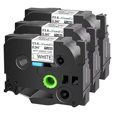 Brothers HSE-251 300V Heat Shrink Tube Black on White Cable Label Tape