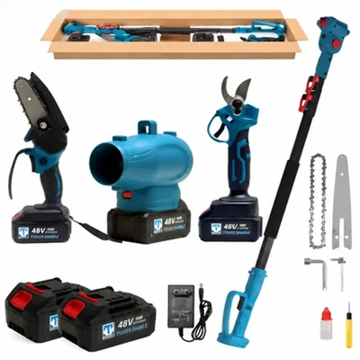 XLNT THACOM424 4-in-1 Cordless Garden Tool Combo Kit with Blower, Pruning Shear, Mini Chainsaw & 2 x 15000mAh Batteries
