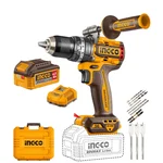 Ingco 13mm 20V BL Cordless Metal Chuck Impact Drill With Battery-Charger, Drill Bits, Screwdriver Bits & Auxiliary Handle (CIDLI209686) 