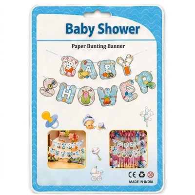 Paper Bunting Banner Set Blue Cute Character Theme Baby Shower Decor Wall Hanging Garland(Pack-10 pcs)