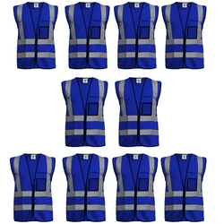 Gravitech 10 Pcs 120 GSM Blue Colour Safety Jacket With 2" High Grade Reflective Fabric Tape (GI-RJ-04)