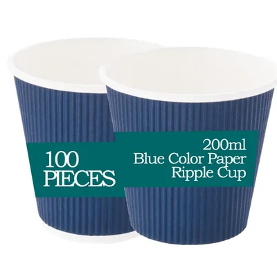 200ml Blue Color Paper Ripple Cup for Both Indoor and Outdoor Events(Pack-100)