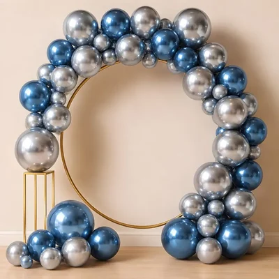 Pack of 4, 30 Pcs Blue & Silver Chrome Metallic Balloons with Ribbons for Birthday & Baby Shower Party Decor