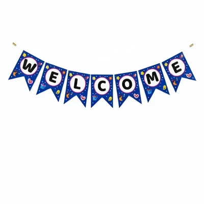Pack of 10, 20, 50, 70, 100 Blue Colour Welcome Printed Banner for Party Uses Decorative Festive Hanging Pennant Bunting Garland Decor(Pack-10 pcs)