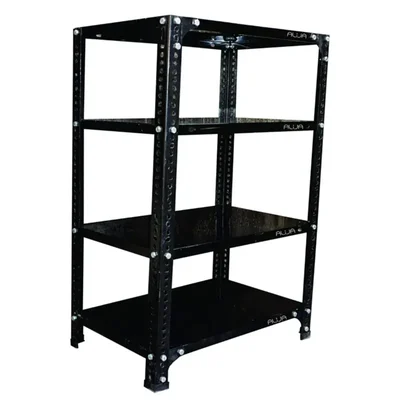 ALIJA 36 x 23 x 15 Inch 4 Shelves Multipurpose Storage Rack With Accessories(Gauge-24 gauge shelves, 18 gauge angle,Color-Black)