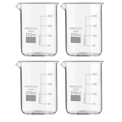 VVS 250ml Borosilicate 3.3 Glass Chemistry Lab Beaker Pack of 4 Graduated Heat Resistant