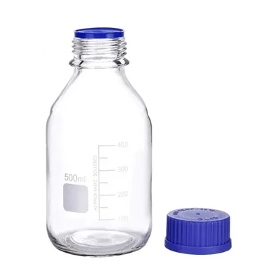 Cometek 500ml Borosilicate 3.3 Glass Reagent Bottle for Storing Chemicals Transparent Airtight Blue Screw Cap