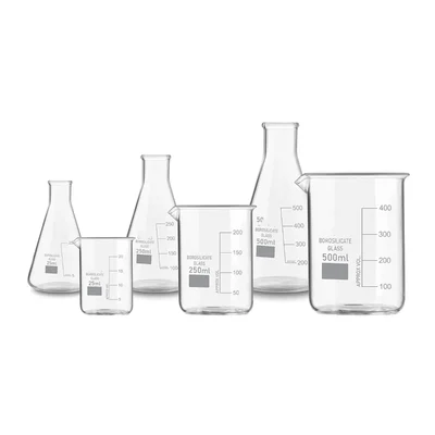 VVS Borosilicate 3.3 Glass Beaker & Flask Set 25/250/500ml Heat Resistant Labware 6 Pcs