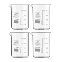 Bello Pack of 4 Pcs 1000 ml Borosilicate 3.3 Glass Beaker With Graduation Marks
