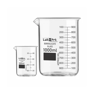 LABXPRT 100ml 1000ml Borosilicate 3.3 Glass Beaker Pack of 2 for School Chemistry Lab Graduation Marks