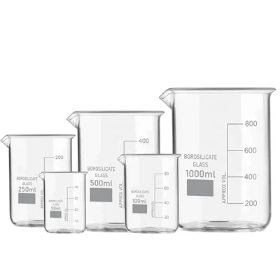 VVS 3.3 Boro Glass Graduated Lab Beaker Set High-Temp Chem Resistant 5 Pcs (50, 100, 250, 500, 1000)ml