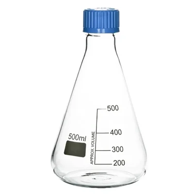Cometek 500ml Borosilicate Glass Erlenmeyer Flask for Storing Liquids With PTFE Screw Cap - Conical Shape