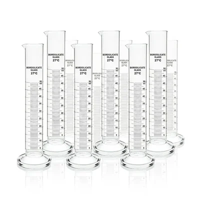 VVS Borosilicate Glass 3.3 Scientific 6pcs Measuring Cylinder 50ml Round Base For Lab Testing