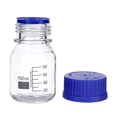 Cometek 100ml Borosilicate 3.3 Glass Reagent Bottle for Storing Chemicals Transparent Airtight Blue Screw Cap