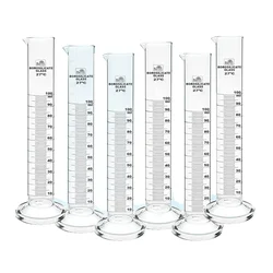 Bello Pack of 6 Pcs Borosilicate Glass 3.3 100ml Measuring Cylinder with Round Base For Laboratory