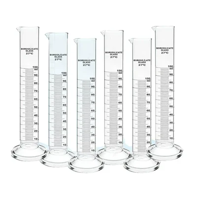 SBT Pack of 6 Pcs Borosilicate Glass 3.3 100ml Measuring Cylinder with Round Base For Laboratory