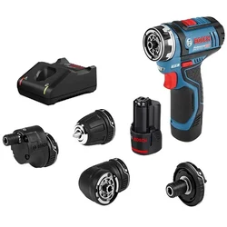 Bosch Flexi Click 5-in-1 10 mm 12V Cordless Drill Driver with Battery, Charger & 4 Pc Adapter, 1300 RPM (GSR 12V-15 FC)