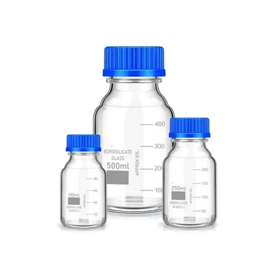 SBT Borosilicate Glass 3.3 Measuring Reagent Bottle of 100ml, 250ml & 500ml with Blue Screw Cap lab for Laboratory