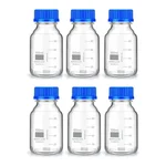 SBT 6pcs Borosilicate Glass Reagent Bottle 100ml with Leak Proof Blue Screw Cap