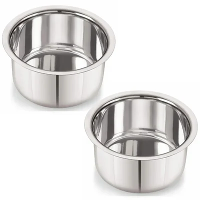 Pack of 2 Flat Tope, 3mm Thick Stainless Steel Cooking Pots/Patila for Kitchens ( Size No.27 )