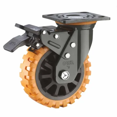 Heavy Duty Skid Proof 125 MM / 5 Inch PU With PP Core Double Ball Bearing Swivel With Brake Caster Wheel