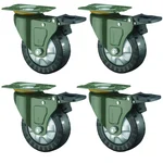 Premium Quality 100 x 32 mm 300 Kg Load Capacity PU Brake Castor Wheel, Plate Size 2.5 mm (Pack Of 4 Pcs)