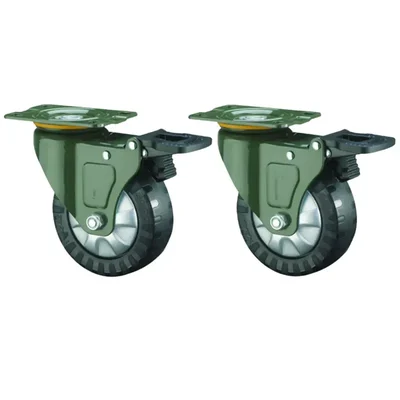 Premium Quality 100 mm 75 kg Load Capacity per Wheel PU Brake Castor Wheel, Plate Size 2.5 mm(Pack-2 pcs)