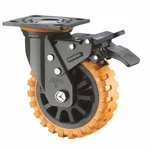 Heavy Duty Skid Proof 150 MM / 6 Inch PU With PP Core Double Ball Bearing Swivel With Brake Caster Wheel