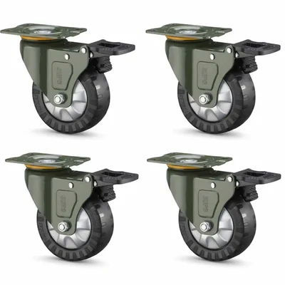 Heavy Duty 40 MM / 1.6" Polyurethane With Single Ball Bearing Swivel With Brake Type caster Wheel ( Pack Of 4 )